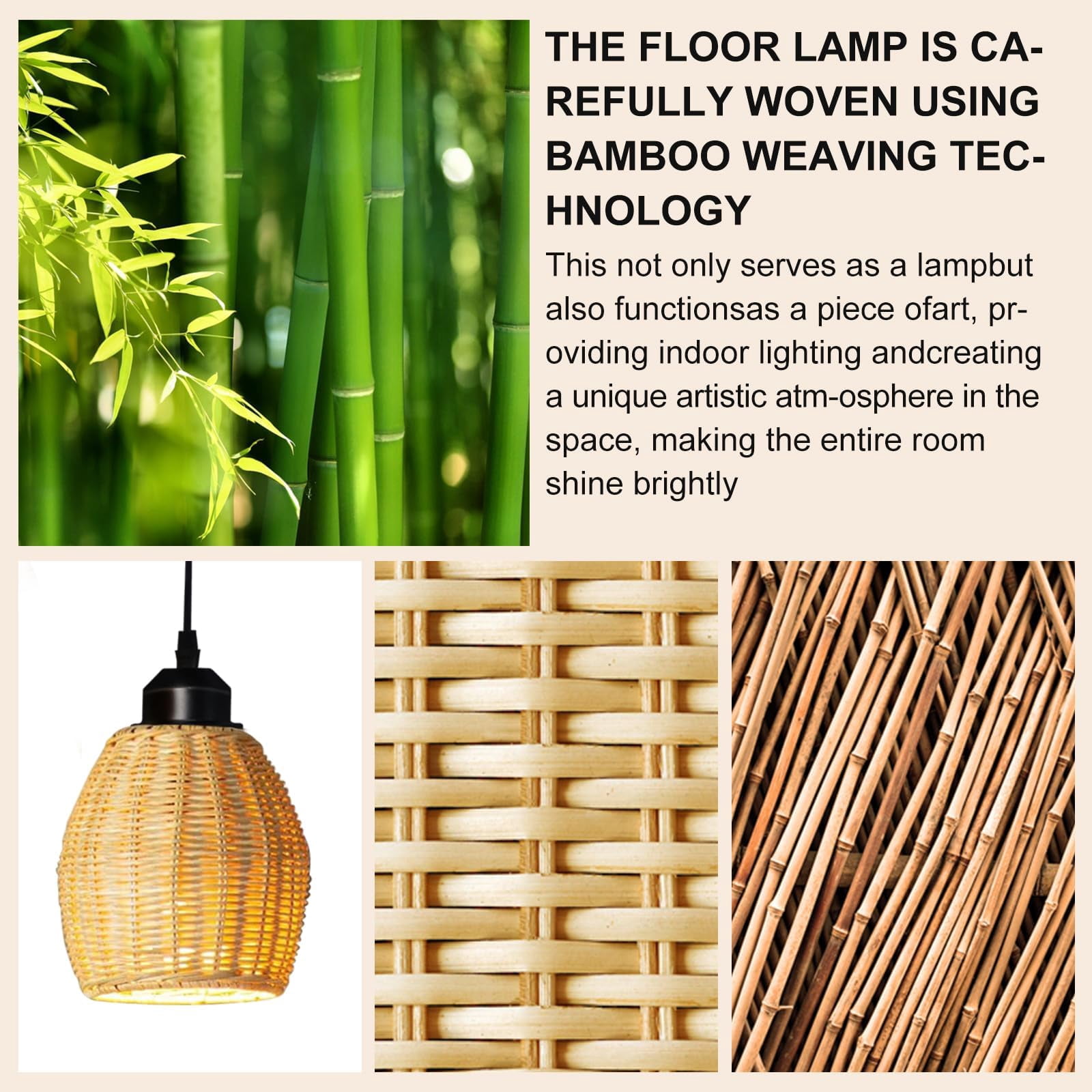 Lambaolom Rattan Boho Floor Lamp: Stepless Dimmable for Living Room, 3-Light Tree Design, Includes 3 Pcs 6W LED Bulbs