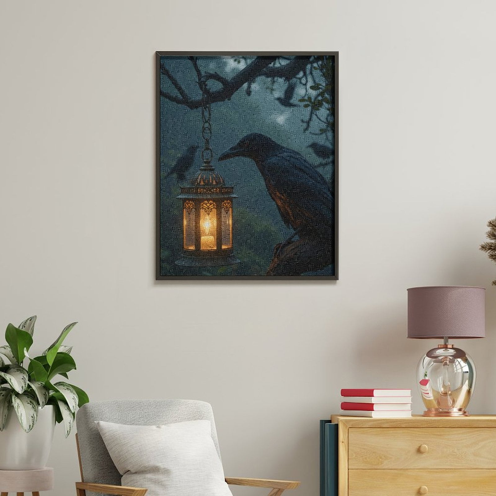 Paint By Numbers Kit for Adults Beginner - Mysterious Crow Lantern Scene DIY Canvas Painting Kits for Adults, Frameless Paint By Number for Adults for Home Wall Decor 16x20 Inch