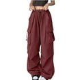 thumbnail image 2 of Aboser Women's High Waisted Cargo Pants Travel Y2K Parachute Pants Streetwear Baggy Wide Leg Pants with 6 Pockets Drawstring Ankle Cuffs Combat Military Trousers, 2 of 6
