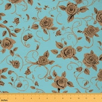 Feelyou Cyan Gold Rose Fabric by the Yard 2 Yards for Teen, Romantic Floral Room Decor Fabric by the Yard, Vintage Boho Southwestern Fabric for Sewing, Lightweight Room Decor