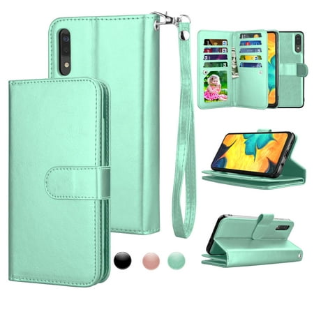 Wallet Cases for 2019 Samsung Galaxy A50 / A20 / A10 / A30 / A70 / M10, Njjex [Wrist Strap] Luxury PU Leather Wallet Flip Protective Case Cover with 9 Card Slots & KickStand