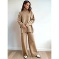 thumbnail image 5 of Womens Knit Lounge Set 2 Piece Sweater Top and Wide Leg Pants Soft Cozy Outfit for Fall Winter Camel Color L, 5 of 8