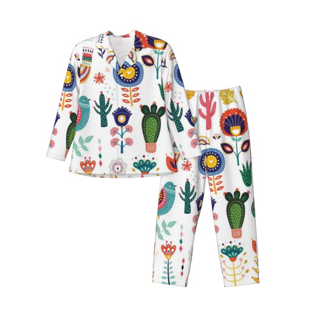 Fotbe Alpaca Flower Pijama de Hombre con Estampado de Manga Larga, Conjunto de 2 Piezas, Ropa de Dormir Suave y Cómoda con Bolsillos-X-Large