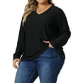 thumbnail image 3 of Unique Bargains Women's Plus Size V Neck Long Sleeve Hollow Blouse Tunic Tops 4X Black, 3 of 6