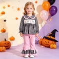thumbnail image 2 of Rggeeun Halloween Girls Outfits Cute Tops Plaid Shirts Baggy Pants Bow Ruffle Flared Hem Matching Sets Vacation Versatile,Black,4-5 Years, 2 of 8