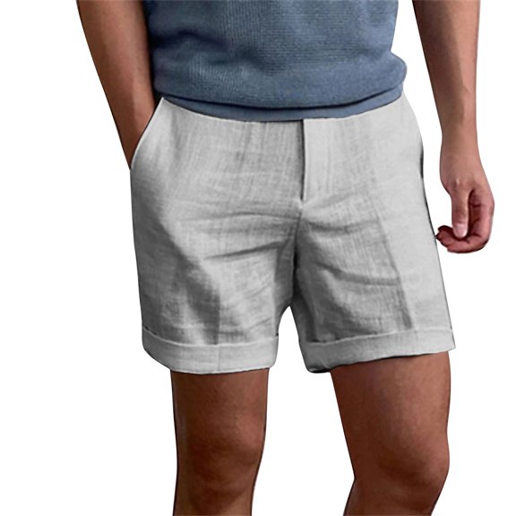 Men's Casual Cotton Linen Shorts with Drawstring Elastic Waistband Shorts Summer Beach Vacation Golf Linen Shorts Flat Front Cotton Linen Wear with Pockets,Gray L