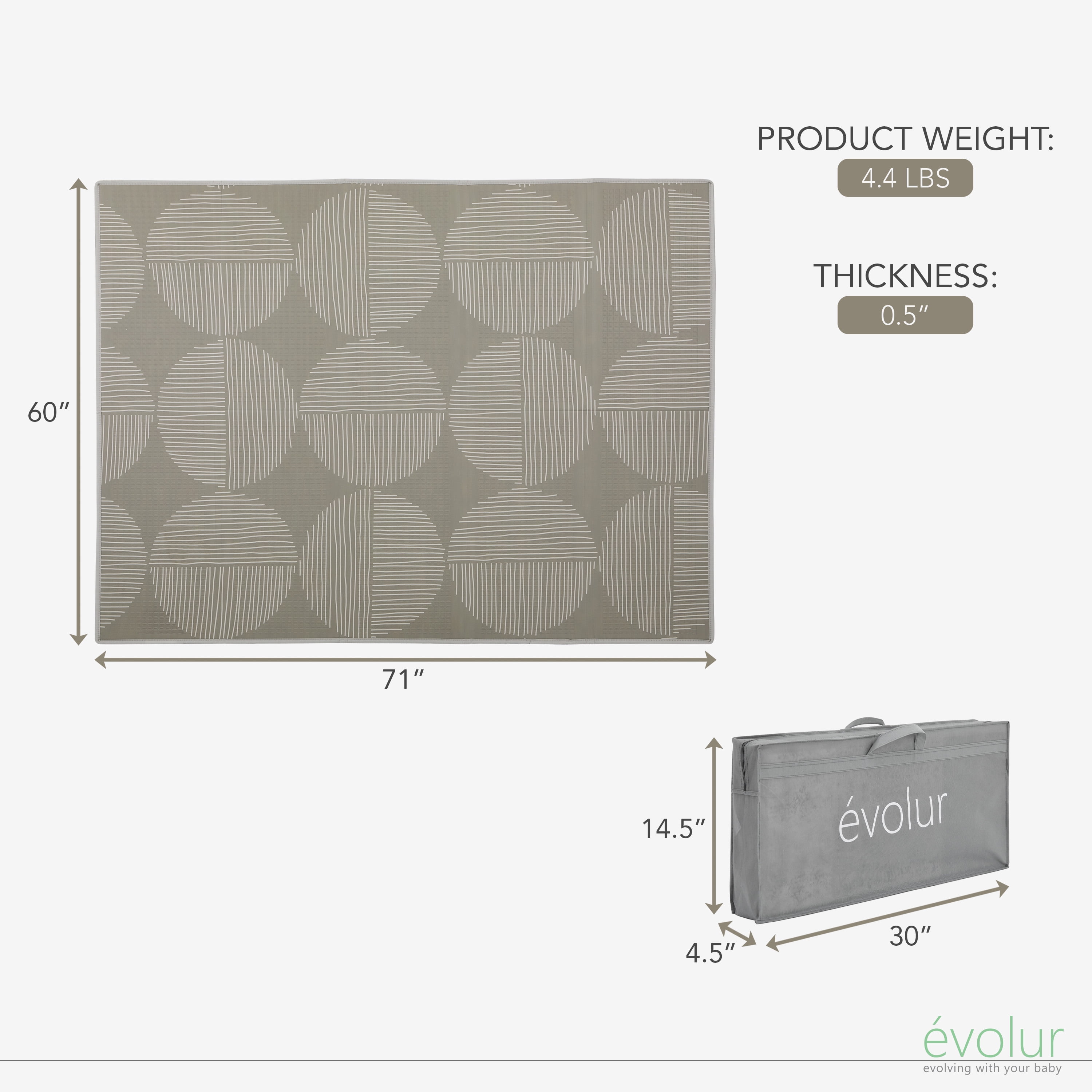Evolur CozyCush Reversible Non-Toxic Baby Kids Playmat, Ombre