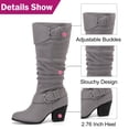 thumbnail image 5 of Love Steetly Women's Extra Wide Calf Knee High Boots, Soft Faux Suede, Two Large Round Buckle Straps, Slouchy Ruched Shaft Textured Stacked Heel Boots., 5 of 8