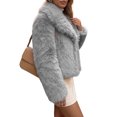 thumbnail image 4 of INSPIRE CHIC Womens Faux Fur Coats Fuzzy Long Sleeves Lapel Collar Smooth Lining Oversized with Pockets Warm Winter Jackets Outwear Medium Light Gray, 4 of 5