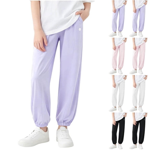 BXSRUTA Girls Athletic Jogger Pants Lightweight Elastic Waist Quick Dry for Daily Wear
