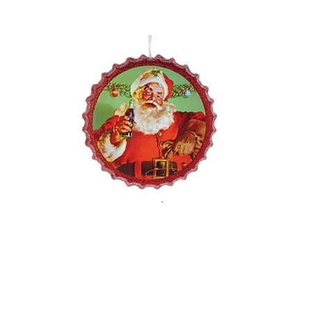 4 25 Red Coca Cola Santa Bottle Cap Glitter Christmas Ornament