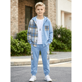 thumbnail image 6 of PureChapter Boys Clothing Sets Plaid Color Block Hooded Button Jacket & Jogger Pants 2-Piece Casual Outfits for Kids 7-15 Years, 6 of 6