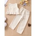 thumbnail image 3 of Wassery Toddler Girls Summer 2PCS Outfit Sets 2T 3T 4T 5T 6T 7T Little Girl Clothes Sleeveless O Neck Ruffle Hem Vest + Solid Color Pants Set, 3 of 9