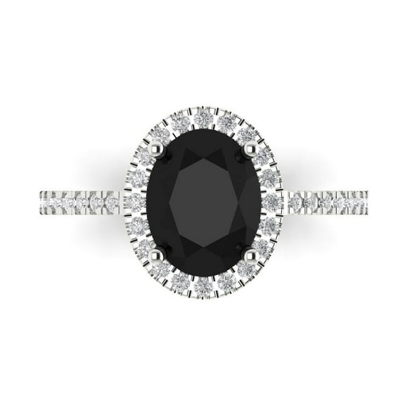 2.27 ct Oval Cut Natural Onyx with Simulated Diamond Halo Accents 14K White Gold Womens Engagement Ring