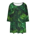 thumbnail image 6 of Viluyesy Plus Size 3/4 Sleeves T-Shirt Women Round Neck Shirt Tops Loose Blouse Green Size 2XL, 6 of 6