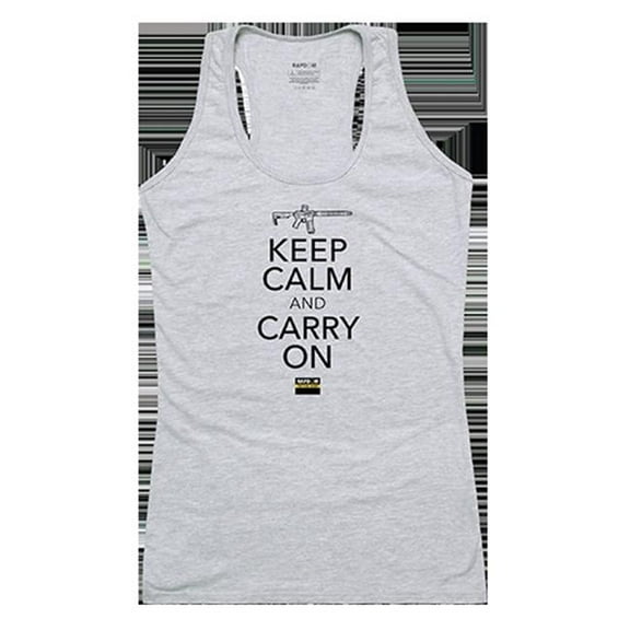 RapDom Keep Calm Carry On Graphic Womens Tank Top [Heather Grey - 2XL]