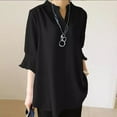 thumbnail image 2 of Womens Elegant Linen Shirts Solid Color V Neck 3/4 Sleeve Spring Tops Lightweight Flowy Casual Summer Tops 2024, 2 of 5