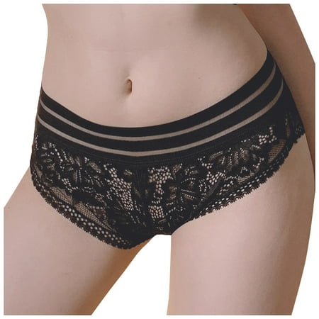 

Lingerie For Women Lace Mid-Waist Transparent Hollow Mesh Cotton Underpants