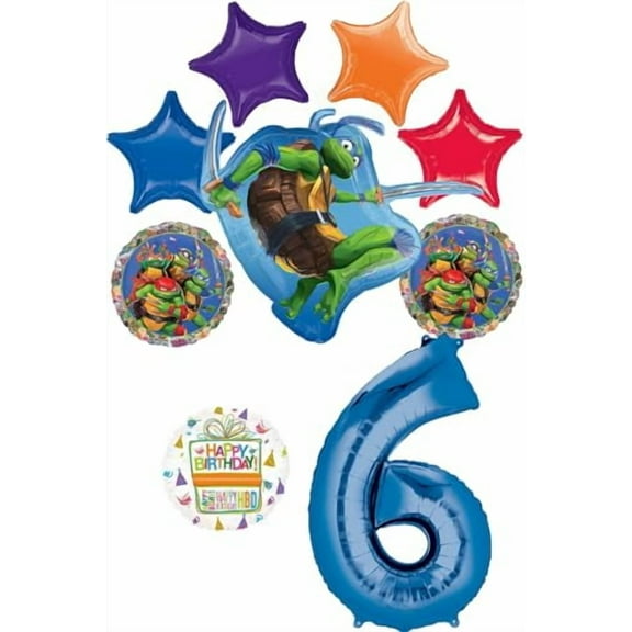 Anagram TMNT 6th Birthday Party Supplies Mayhem Ninja Power Foil Balloon Bouquet Decorations