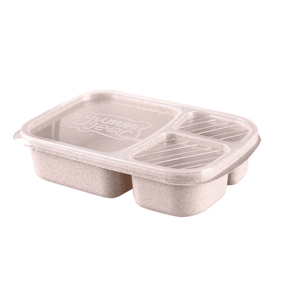 3-Compartment Bento Lunch Box with Lid – Reusable Food Storage Container, Beige