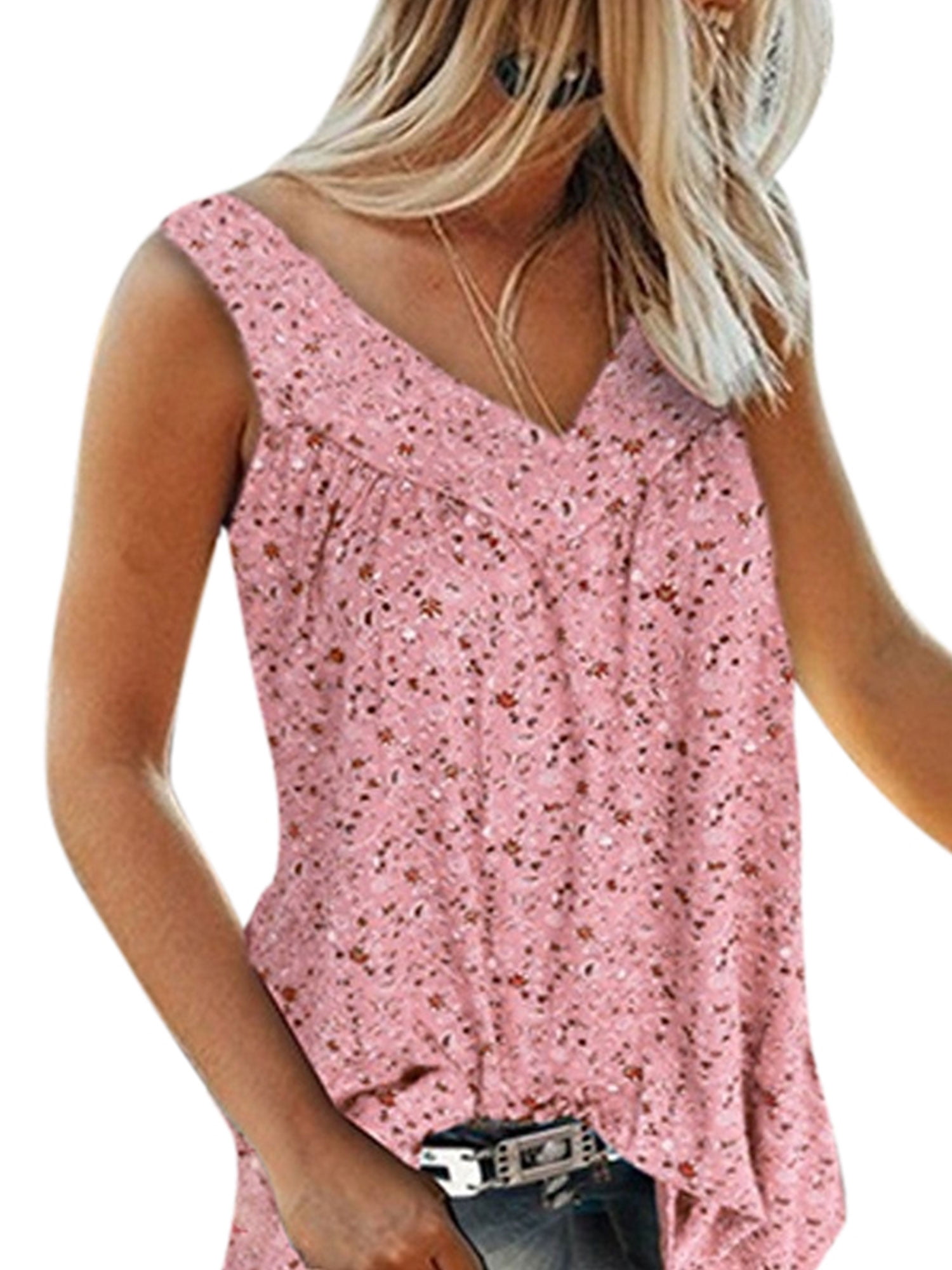 Women's Tank Tops O-Neck Casual Loose Sleeveless Printed Pattern Soft Blouse Shirts Plus Size 