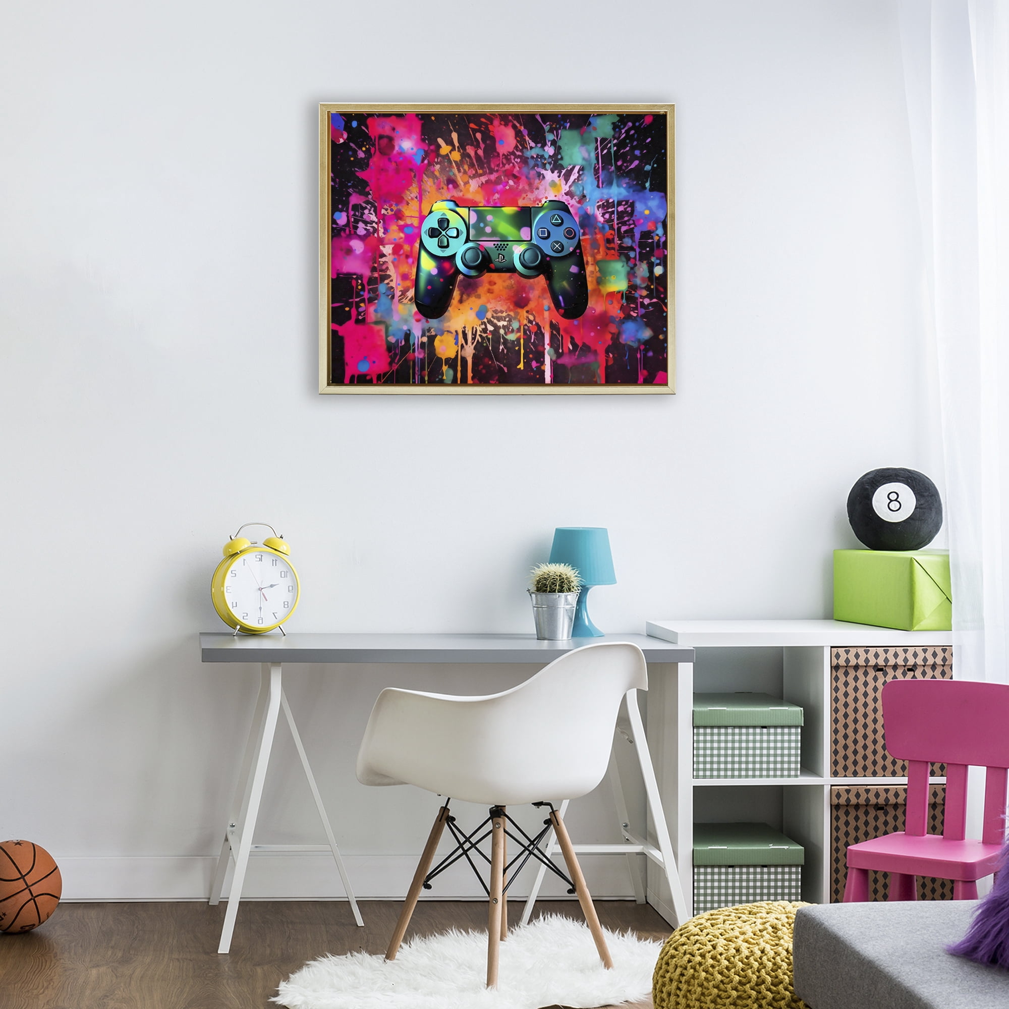 Stupell Industries Vibrant Gamepad Burst Gold Framed Floater Canvas Wall Art, design by Creative Studio