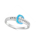 thumbnail image 4 of Belt Buckle Clear CZ Blue Simulated Opal Ring .925 Sterling Silver Band White Female Size 5, 4 of 4