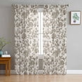 thumbnail image 3 of Farmhouse Brown Semi Sheer Curtains 108 Inch Length 2 Panels Set, Vintage Flower Leaf Botanical Plant Sheer Kitchen Curtain Privacy Voile Window Curtain for Living Room Bedroom Rod Pocket Drapes, 3 of 7