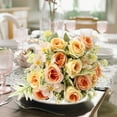 thumbnail image 4 of Artificial Flowers Faux Roses Silk Flowers Artificial Bouquet for Wedding Table Centerpiece Floral Vase Home Office Bridal Decor (Yellow), 4 of 6