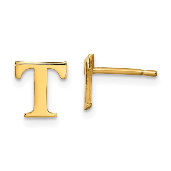 Sterling Silver Gold-plated Letter T Initial Post Earrings