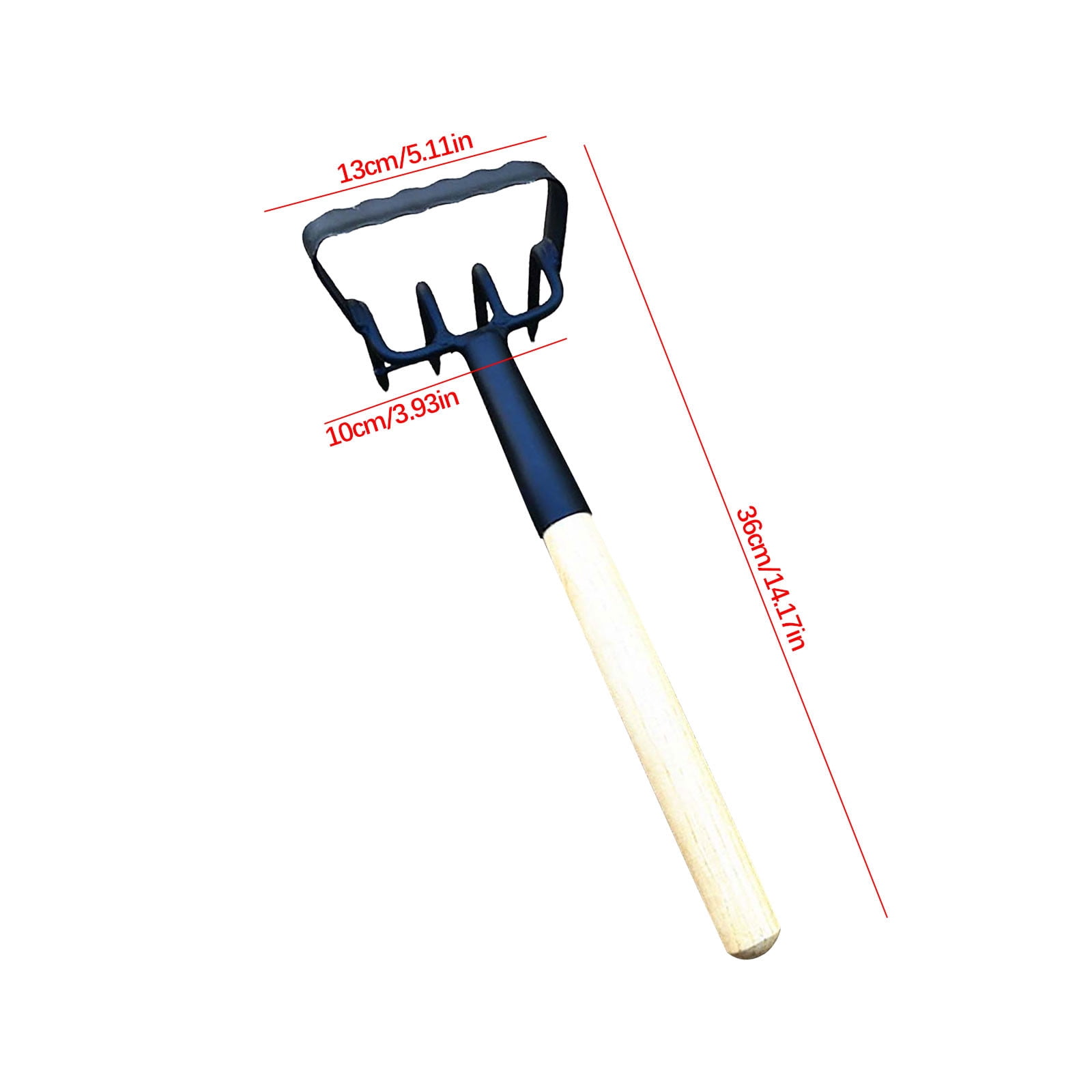 Small Garden Hand Rake with Ergonomic Wood Handle, Heavy Duty High Carbon Steel Cultivator Tool for Weeding, Loosening Soil and Transplanting in Home Yard and Flower Beds