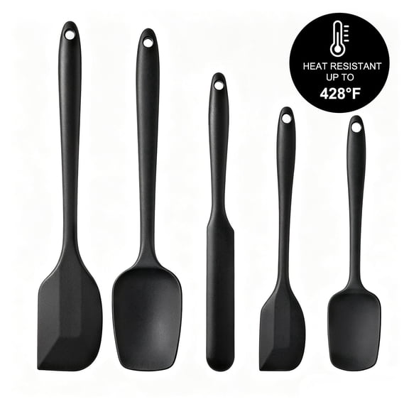 ARRITZ Silicone Spatula Set of 5, Food-Grade Nonstick Kitchen Utensils, BPA-Free Heat-Resistant for Cooking/Baking/Mixing, Dishwasher-Safe, Black