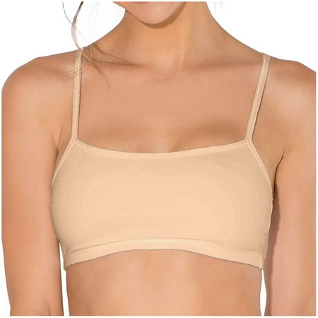 Womens Sports Bra with Chest Pad Gym Yoga Cami Top Soft Cotton Bra Spaghetti Strap Underwear for Teen Girls