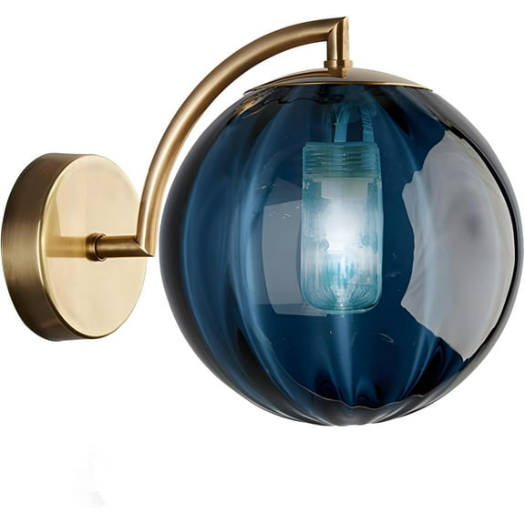KCO Lighting Brushed Gold Wall Sconces Blue Glass Globe Wall Sconce for Bedroom Hallway