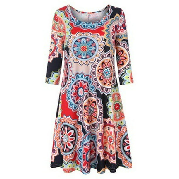 Meihuida - Fashion Floral Printed Women Casual T-shirt Dress Summer ...