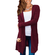 Beecarchil Women's Long Sleeve Casual Cardigan Cardigan Hooded with Pocket