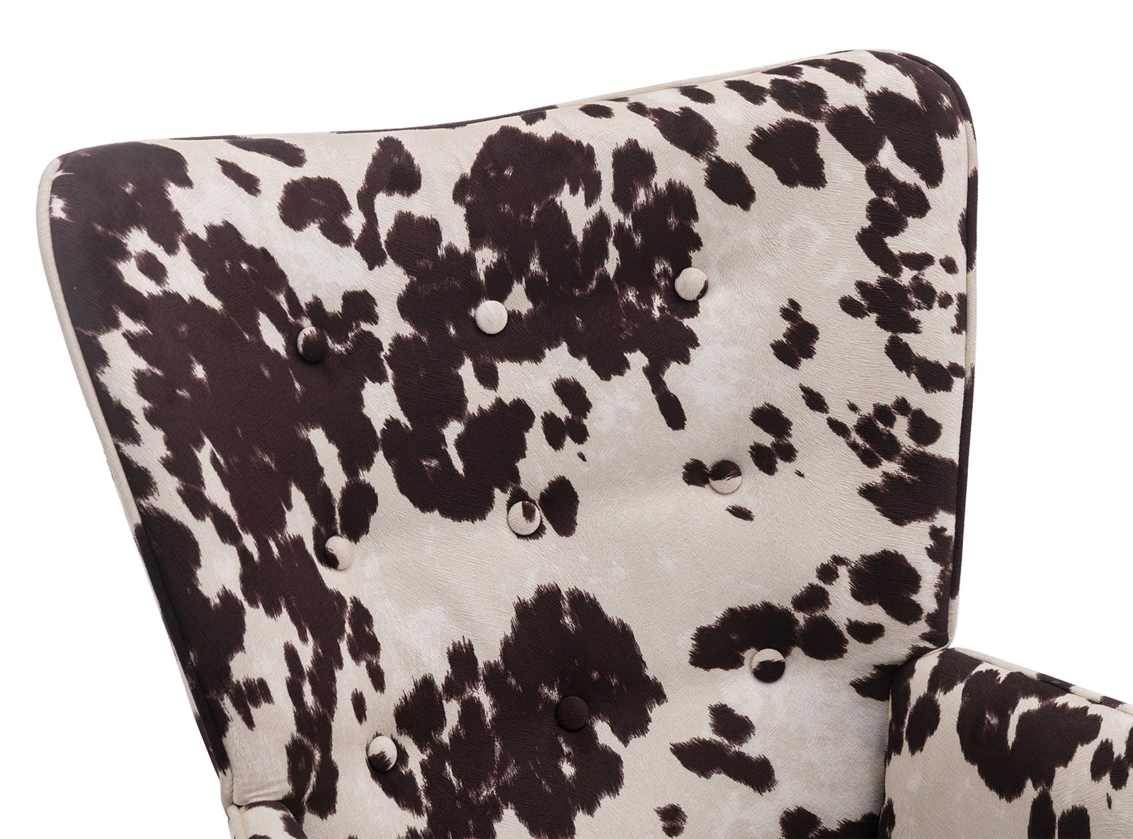 Guyou Modern Rocking Chair, Glider Nursery Chair with Tufted Wingback, Velvet Upholstered Accent Armchair for Living Room Bedroom Nursery, Milk Cow Print