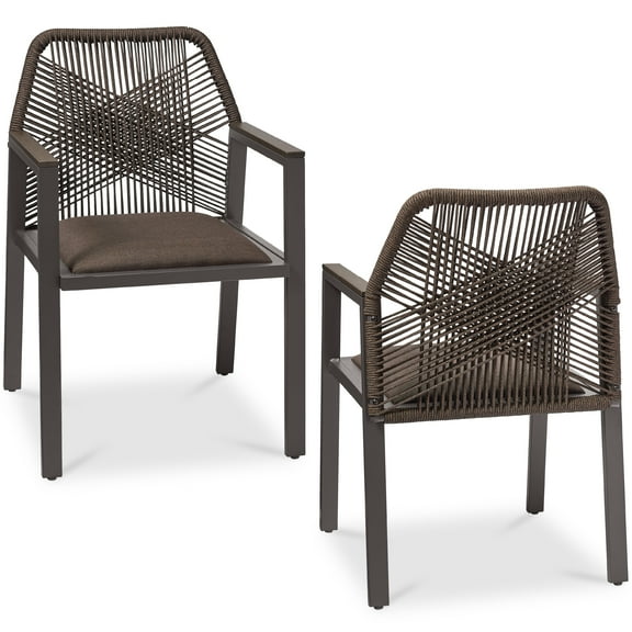 Best Choice Products Set of 2 Indoor/Outdoor Aluminum Woven Rope Dining Chairs w/ Armrests - Brown/Mocha