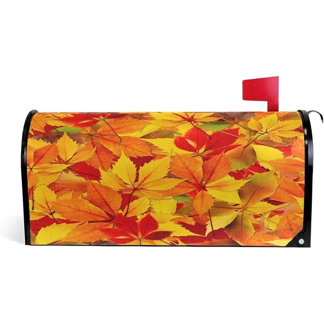 Fall Yellow Leaves Magnetic Mailbox Cover Autumn Maple Leaf Mailbox Wrap Post Letter Box Cover Home Decorative for Standard Mailboxes