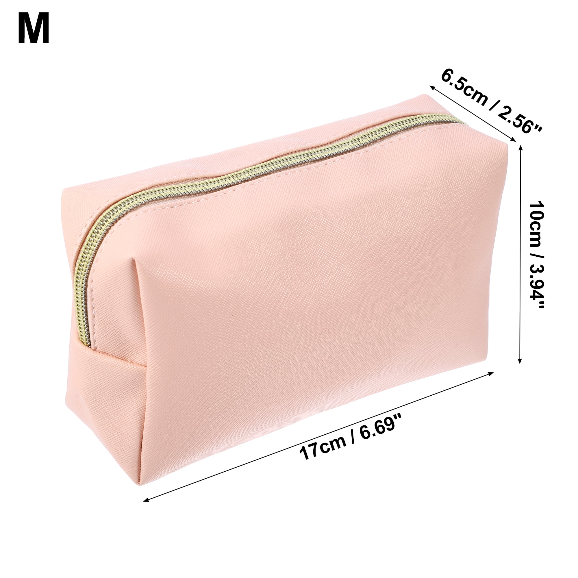 Unique Bargains PU Leather Makeup Bag Make Up Organizer Bag Toiletry Bag M Size Pink