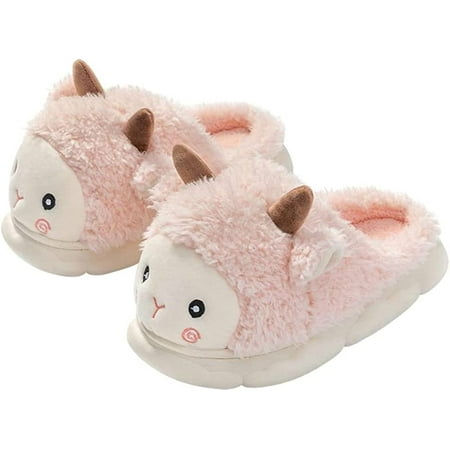 

PIKADINGNIS Women Cute Sheep Fluffy Fur Slippers Warm Soft Memory Foam Lovely Animal House Shoes Indoor Outdoor