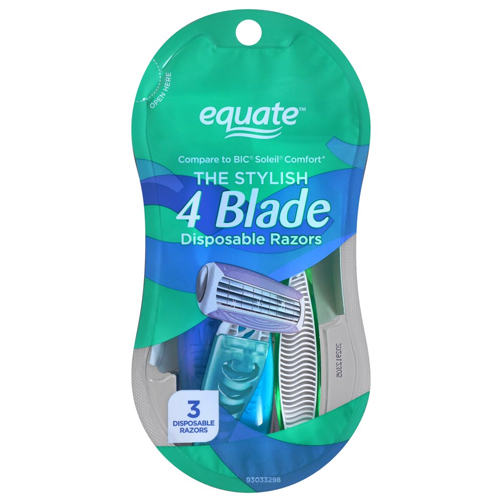 Equate 4Blade Disposable Razors for Women, 3 Count