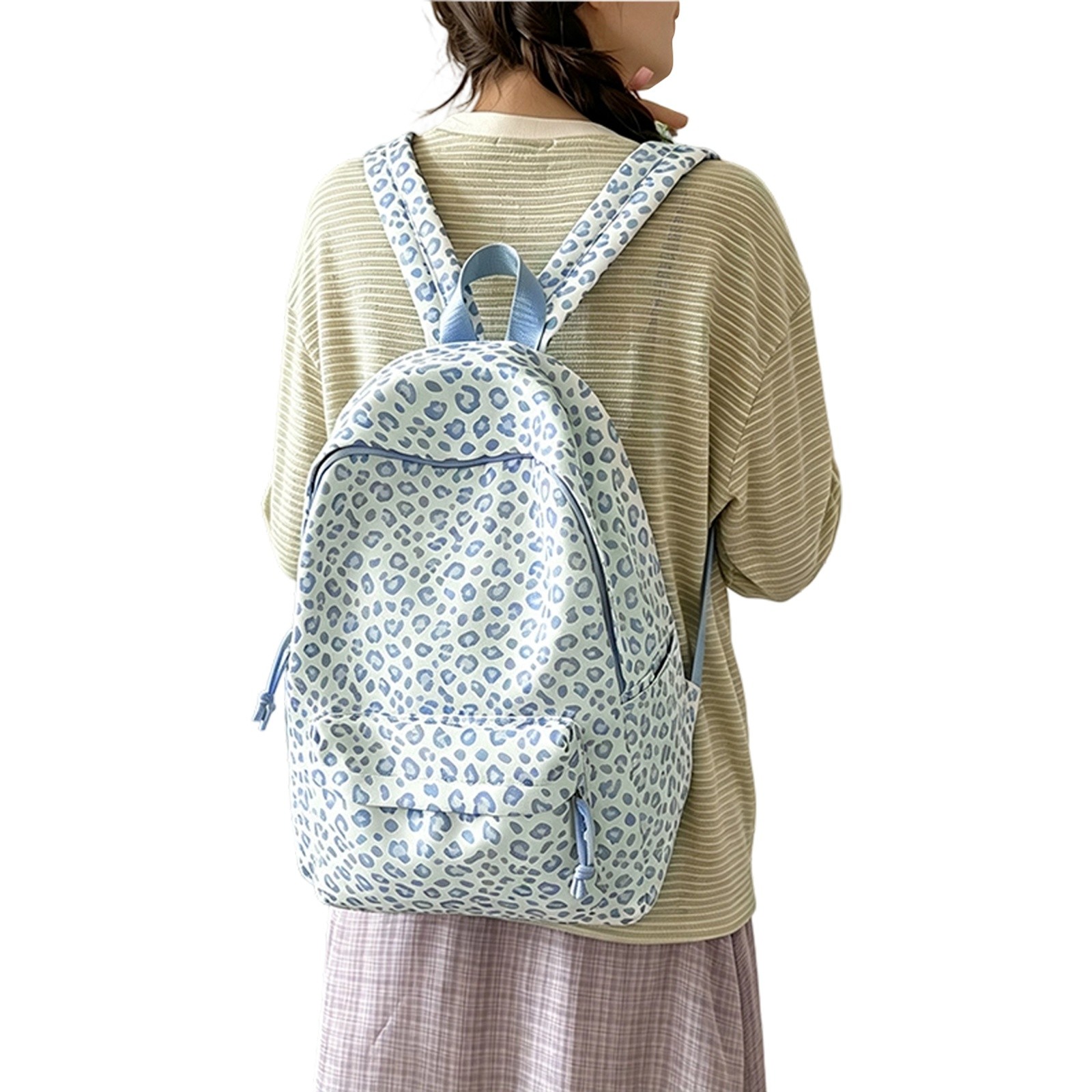 Mochila para niños con estampado de leopardo, casual para estudiantes de secundaria, viaje, azul, talla única 2
