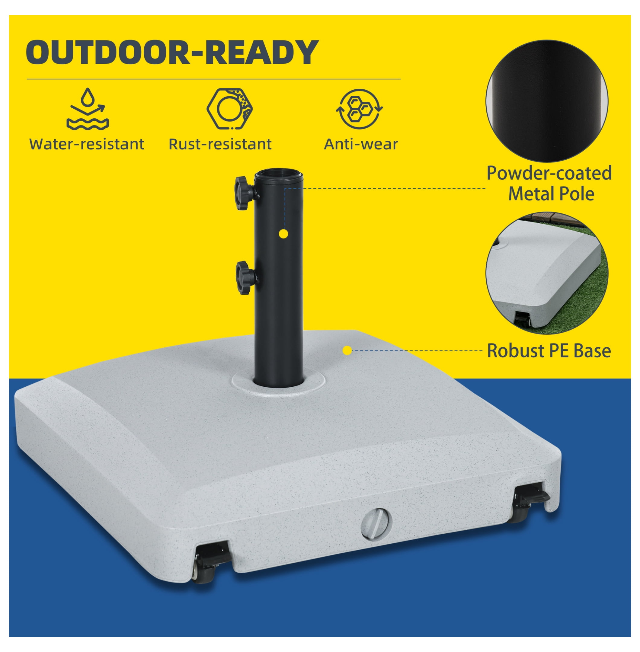 Patio Umbrella Base with Wheels, 53lbs Water or 66lbs Sand Filled, Heavy Duty Outdoor Umbrella Stand Holder, Gray