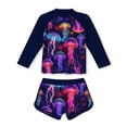 thumbnail image 4 of Sentuca Girls Swimsuit 2-Pieces Long Sleeve Rash Guard and Shorts Bathing Suit Kids Swimwear Sets 8-15 Years, 4 of 6
