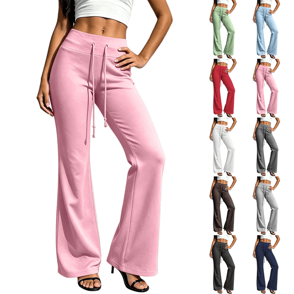 Jopfuhed Women's High Waisted Flare Leg Pants Drawstring Stretchy Butt Lifting Sweatpants Solid Color Lounge Workout Yoga Pants,Sizes S-2XL