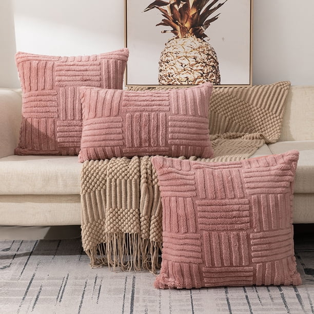 Nvzi 4 fundas de almohada de forro polar con diseño de copo de nieve. Clásicas y atemporales, fundas de almohada sencillas de color liso que quedan genial en cualquier cama. 45 x 45 cm (rosa cuero).