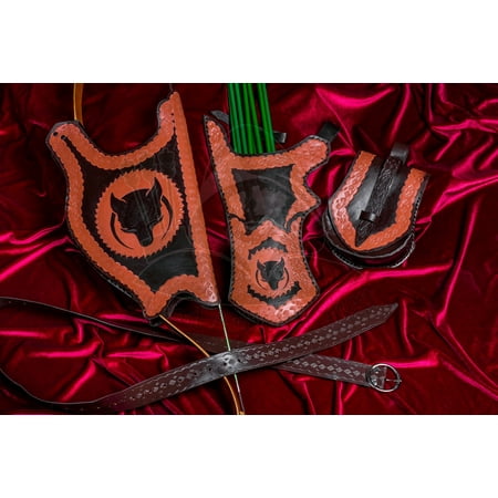 Leather Archery Quiver bow case set Turkish Traditional Horseback Archery Hip Quiver Belt Quiver with Wolf Motif Christmas Gift