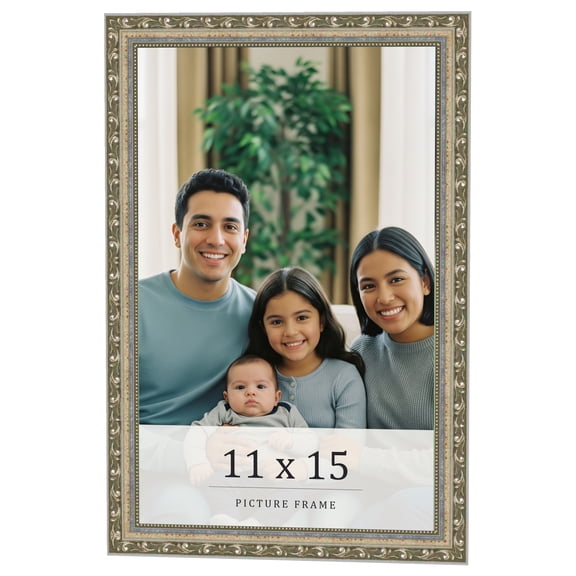 11x15 Frame Silver Solid Wood Picture Frame Width 1.125 Inches | Interior Frame Depth 0.375 Inches