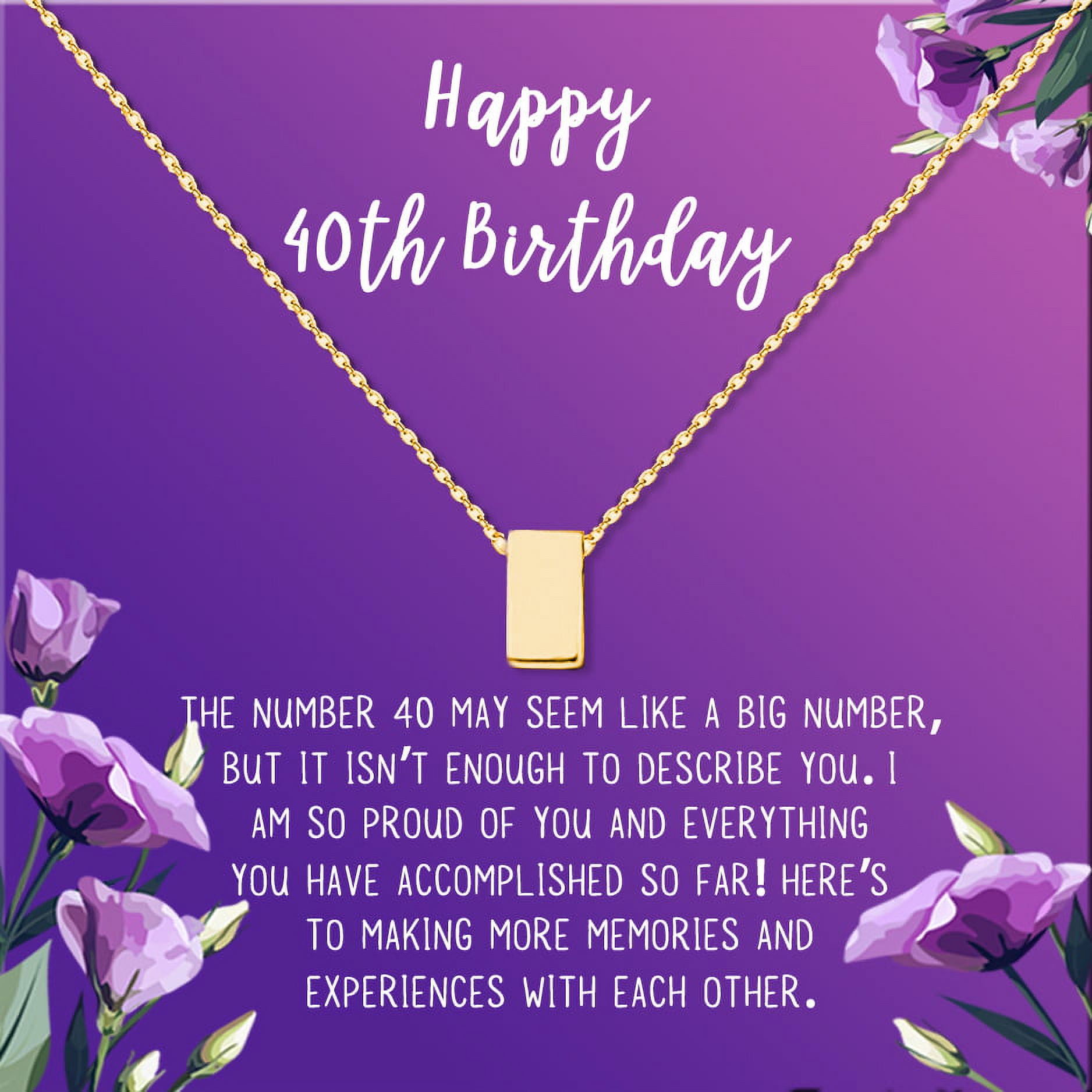 Happy 40th Birthday Gift for Her, Gift for Mom, Motivational Card and Necklace Gift Set, Gold Cube Necklace, Ships Next Day!